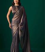 Striped Beads and Stones Organza Saree