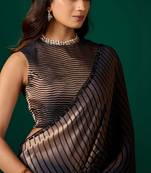 Striped Beads and Stones Organza Saree