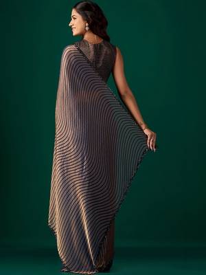 Striped Beads and Stones Organza Saree 5