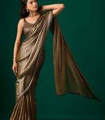 Striped Beads and Stones Organza Saree