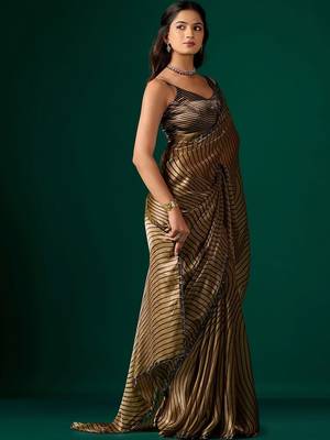 Striped Beads and Stones Organza Saree 3
