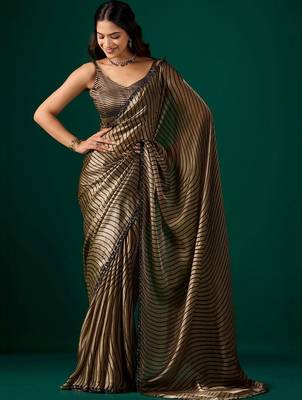 Striped Beads and Stones Organza Saree 4