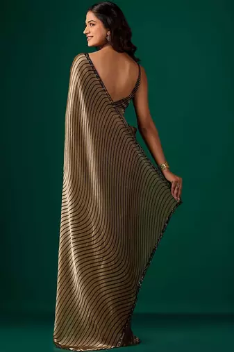 Striped Beads and Stones Organza Saree