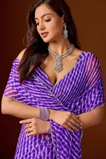 Leheriya Beads and Stones Chiffon Saree