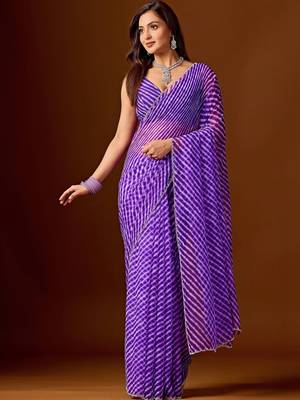 Leheriya Beads and Stones Chiffon Saree 2