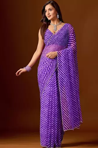 Leheriya Beads and Stones Chiffon Saree