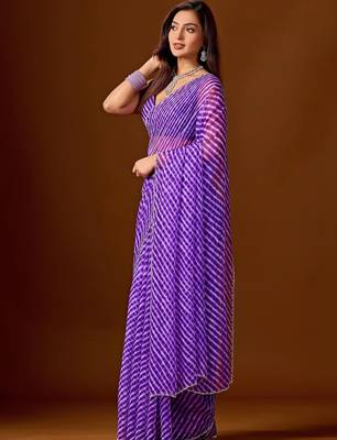 Leheriya Beads and Stones Chiffon Saree 3