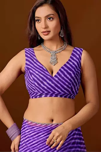 Leheriya Beads and Stones Chiffon Saree