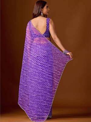 Leheriya Beads and Stones Chiffon Saree 5