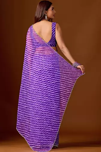 Leheriya Beads and Stones Chiffon Saree