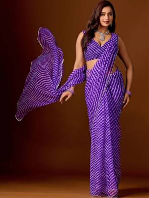 Leheriya Beads and Stones Chiffon Saree 7