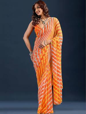 Multicolor Leheriya Printed Chiffon Saree with blouse  2