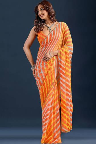 Multicolor Leheriya Printed Chiffon Saree with blouse 