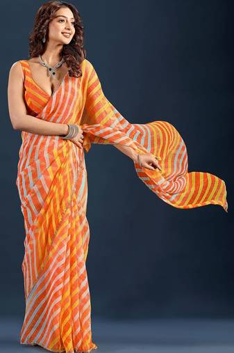 Multicolor Leheriya Printed Chiffon Saree with blouse 
