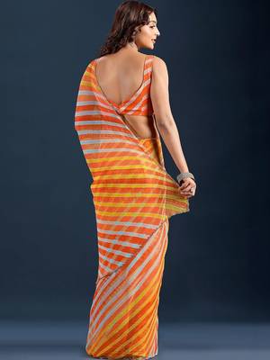 Multicolor Leheriya Printed Chiffon Saree with blouse  5
