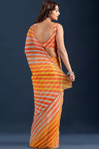 Multicolor Leheriya Printed Chiffon Saree with blouse 