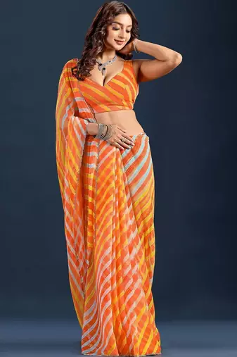 Multicolor Leheriya Printed Chiffon Saree with blouse 