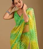 Multicolor Leheriya Beads and Stones work Chiffon Saree with blouse