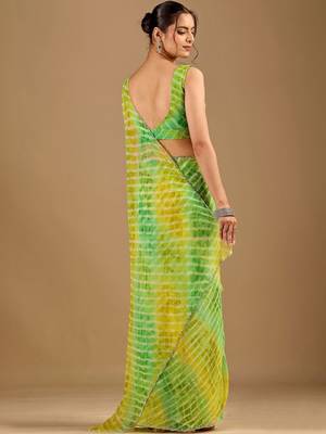Multicolor Leheriya Beads and Stones work Chiffon Saree with blouse 5