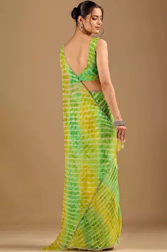 Multicolor Leheriya Beads and Stones work Chiffon Saree with blouse