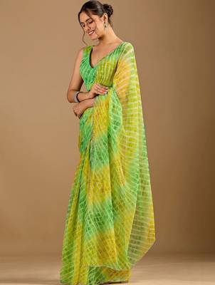 Multicolor Leheriya Beads and Stones work Chiffon Saree with blouse 6