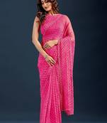 pink Leheriya Beads and Stones work Chiffon Saree with blouse 