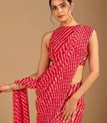 Red Leheriya Beads and Stones work Chiffon Saree with blouse