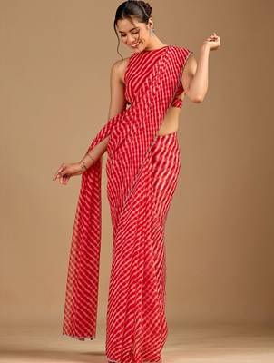 Red Leheriya Beads and Stones work Chiffon Saree with blouse 3