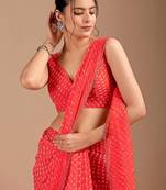 Red Leheriya Beads and Stones work Chiffon Saree with blouse