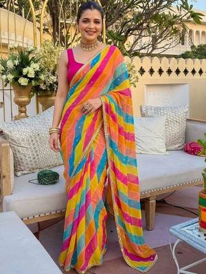 multicolor Striped Georgette Leheriya Saree with blouse 1