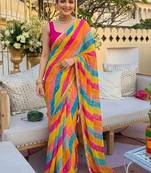 multicolor Striped Georgette Leheriya Saree with blouse