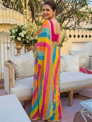multicolor Striped Georgette Leheriya Saree with blouse 3