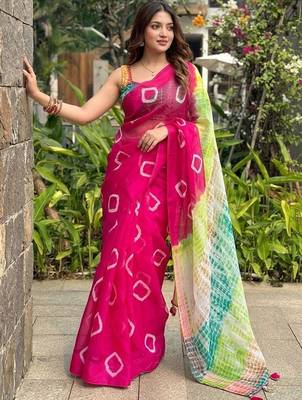 Multicoloured Bandhani print saree with blouse 1