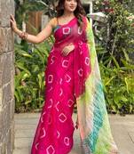 Multicoloured Bandhani print saree with blouse