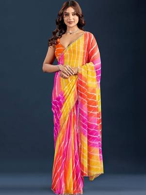 Multicolor Leheriya Zari Chiffon Saree with blouse 2