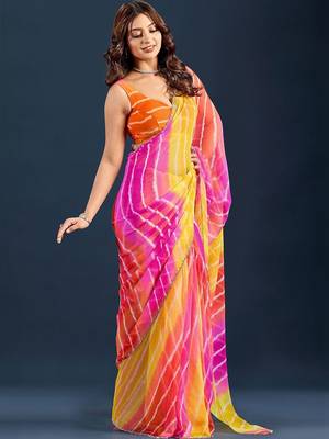 Multicolor Leheriya Zari Chiffon Saree with blouse 3