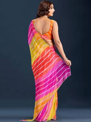 Multicolor Leheriya Zari Chiffon Saree with blouse 5