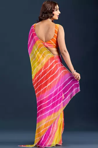 Multicolor Leheriya Zari Chiffon Saree with blouse