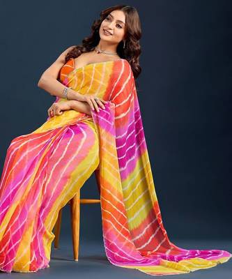 Multicolor Leheriya Zari Chiffon Saree with blouse 6