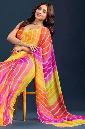 Multicolor Leheriya Zari Chiffon Saree with blouse