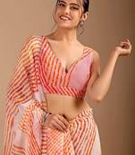 multicolour Leheriya Beads and Stones work Chiffon Saree with blouse