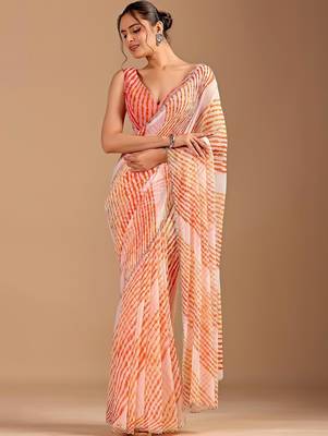 multicolour Leheriya Beads and Stones work Chiffon Saree with blouse 2