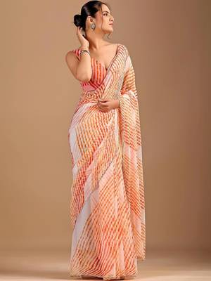 multicolour Leheriya Beads and Stones work Chiffon Saree with blouse 3