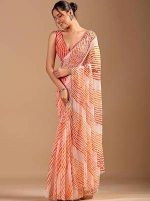 multicolour Leheriya Beads and Stones work Chiffon Saree with blouse 4