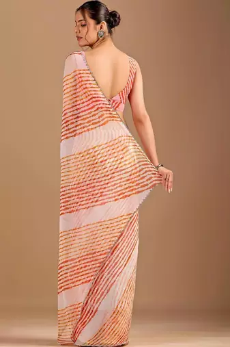 multicolour Leheriya Beads and Stones work Chiffon Saree with blouse