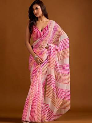 multicolor Leheriya Beads and Stones work Chiffon Saree with blouse 2