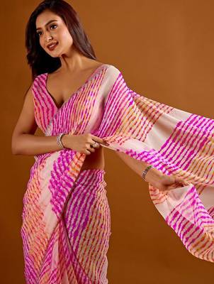 multicolor Leheriya Beads and Stones work Chiffon Saree with blouse 1