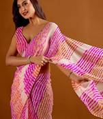 multicolor Leheriya Beads and Stones work Chiffon Saree with blouse