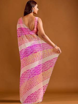 multicolor Leheriya Beads and Stones work Chiffon Saree with blouse 4