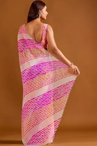 multicolor Leheriya Beads and Stones work Chiffon Saree with blouse